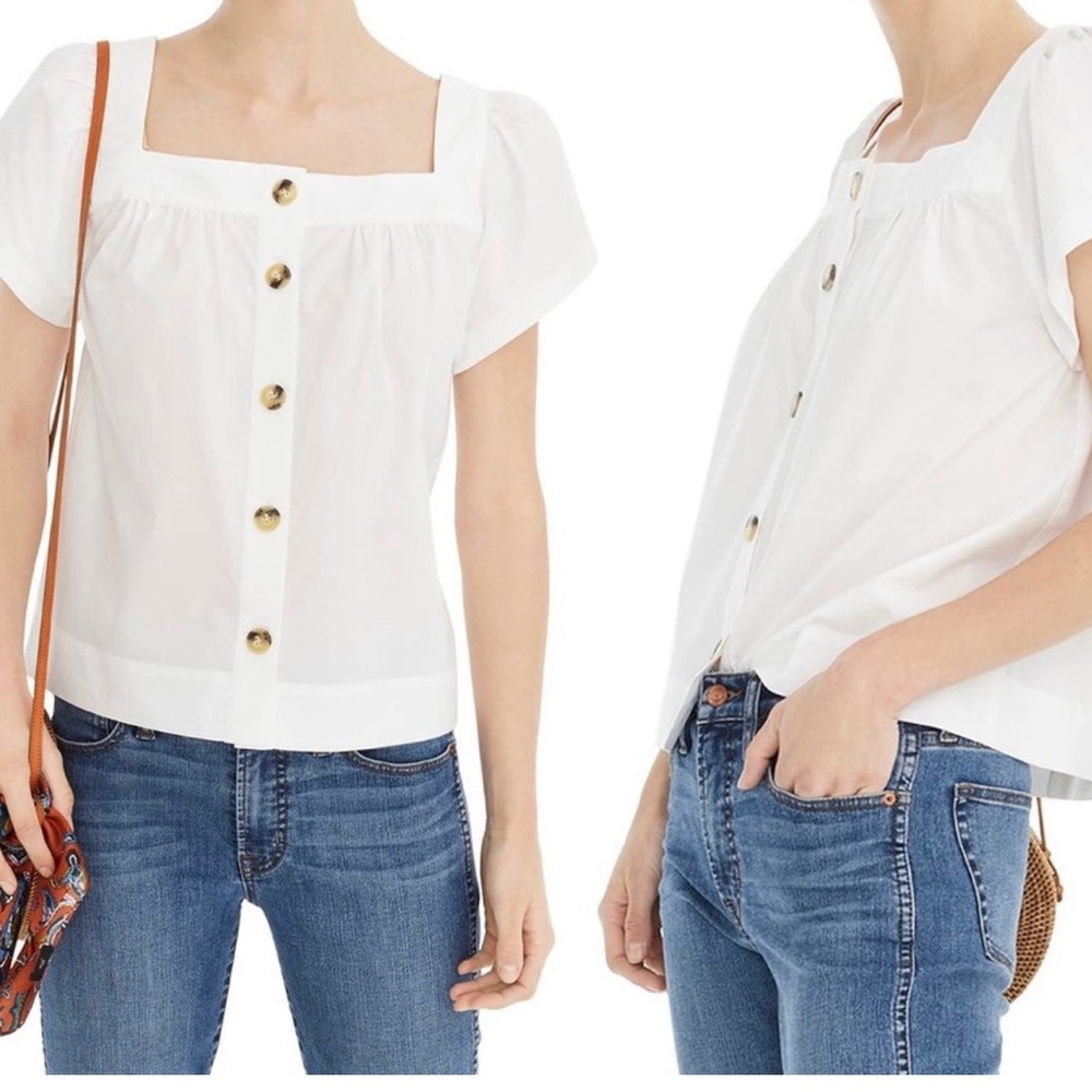 NEW / J.Crew Point Sur button-front square-neck top in cotton poplin